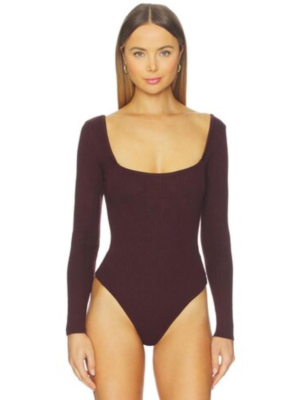 ALL THE WAYS Amalia Square Neck Bodysuit in Brown